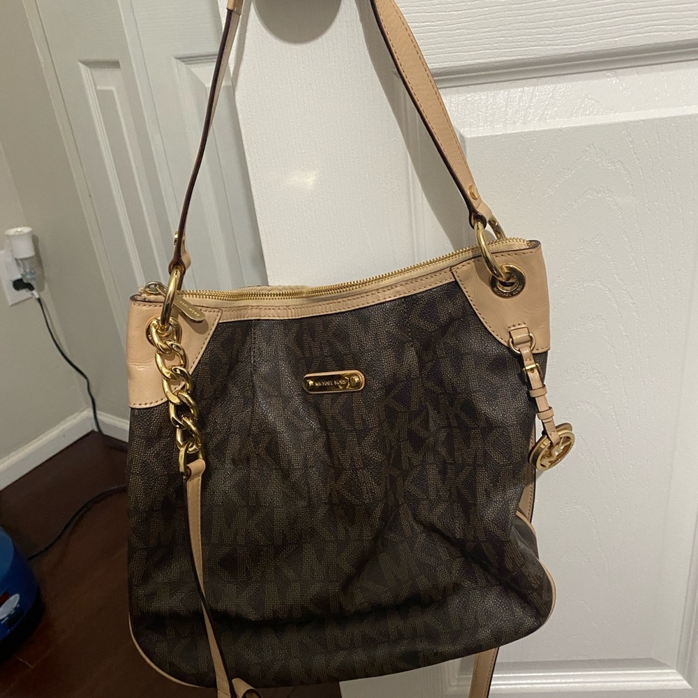 Michael Kors Brown and Beige Shoulder Bag